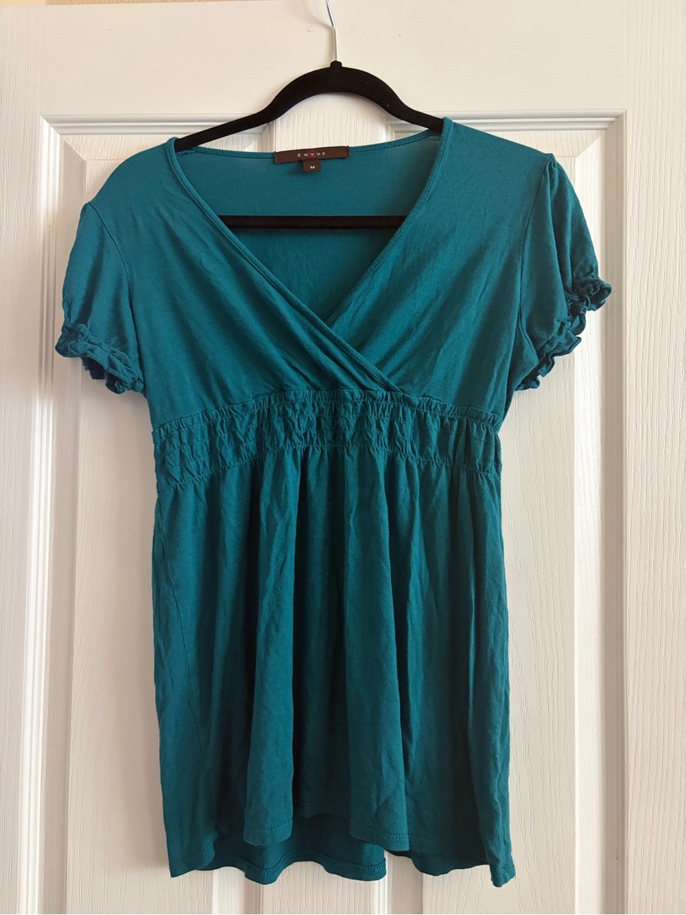 Fever Teal V-Neck Smocked Empire Waist Top